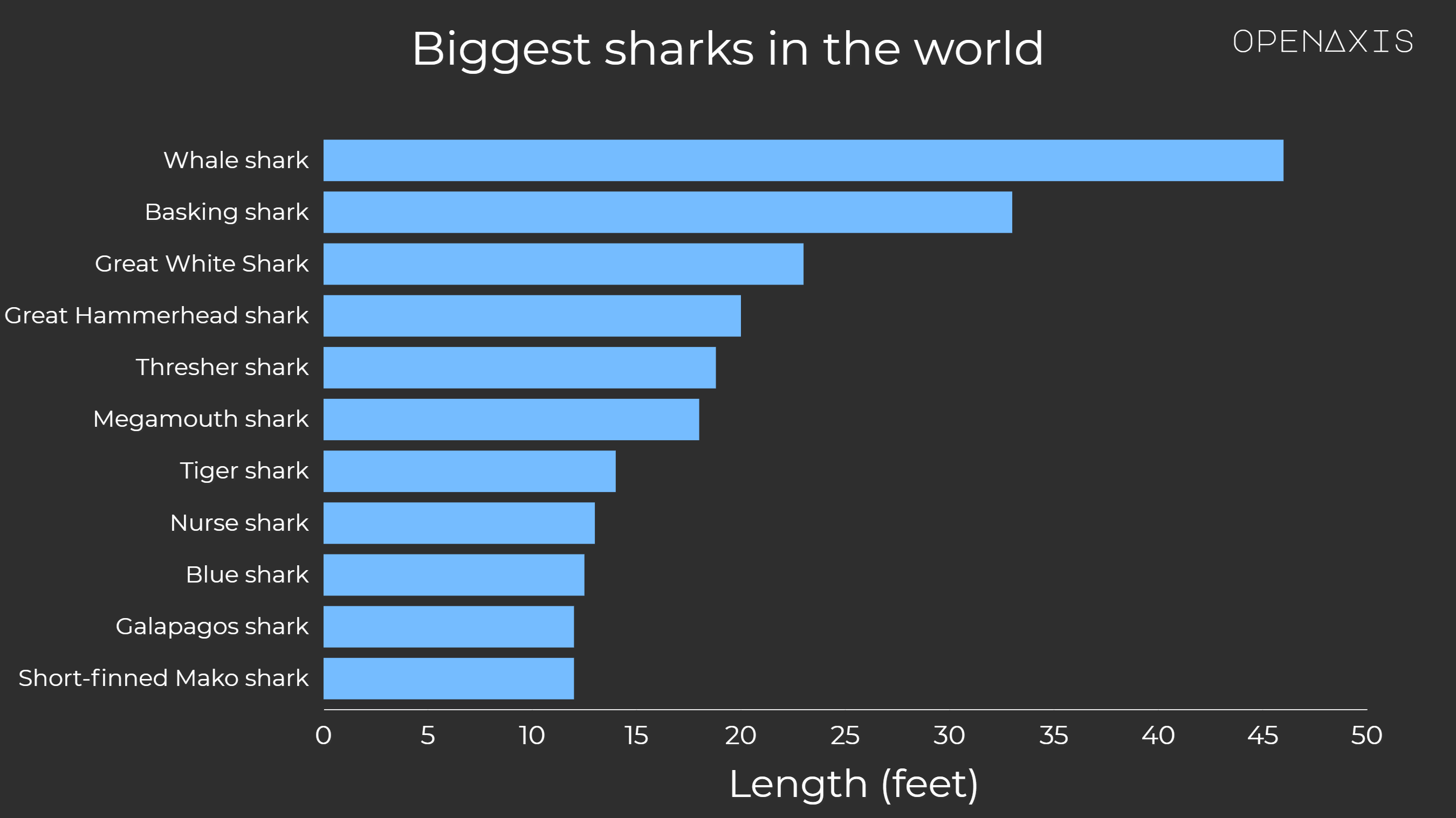 <p>Would it surprise you to know that on the list of the 500+ shark species by size, well over three-quarters are no bigger than the average adult man and over 100 are less than 60cm long? From small and harmless to huge and scary, there’s certainly no one-size-fits-all where sharks are concerned.</p><p><br /></p><p><span data-index="0" data-denotation-char data-id="0" data-value="&lt;a href=&quot;/search?q=%23sharkweek&quot; target=_self&gt;#sharkweek" data-link="/search?q=%23sharkweek">﻿<span contenteditable="false"><span></span><a href="/search?q=%23sharkweek" target="_self">#sharkweek</a></span>﻿</span> <span data-index="0" data-denotation-char data-id="0" data-value="&lt;a href=&quot;/search?q=%23ocean&quot; target=_self&gt;#ocean" data-link="/search?q=%23ocean">﻿<span contenteditable="false"><span></span><a href="/search?q=%23ocean" target="_self">#ocean</a></span>﻿</span></p><p><br /></p><p>Source: <a href="/data/4001" target="_blank">Discovery, Enchanted Learning</a></p><p><br /></p>